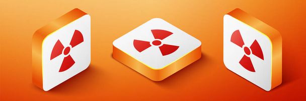 Izometrikus radioaktív ikon narancssárga alapon izolálva. Radioaktív mérgező szimbólum. Sugárzási veszély jel. Narancssárga négyzet. Vektor. - Vektor, kép