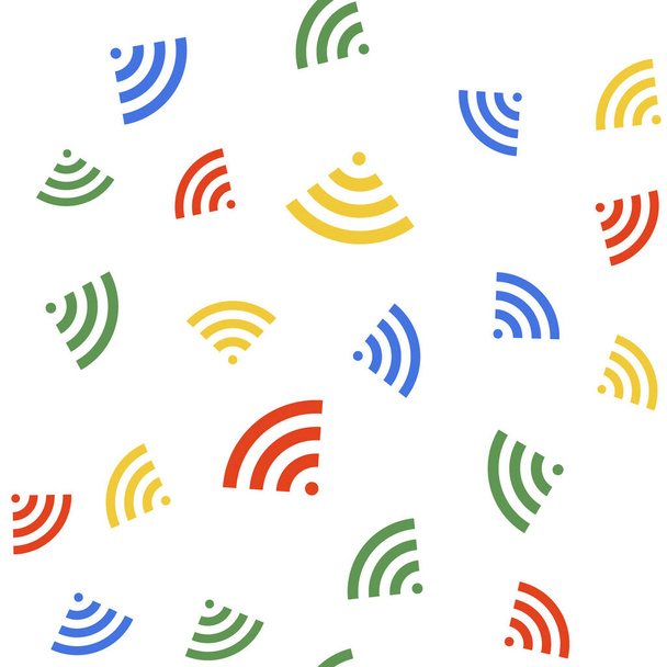 Цветной Wi-Fi беспроводной интернет символ сети символов изолированы плавный узор на белом фоне. Вектор. - Вектор,изображение