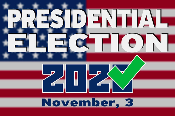 Presidentinvaalit Yhdysvalloissa. Vuoden 2020 presidentinvaalien lipun taustaa vasten. Äänestys Amerikan yhdysvalloissa - Valokuva, kuva