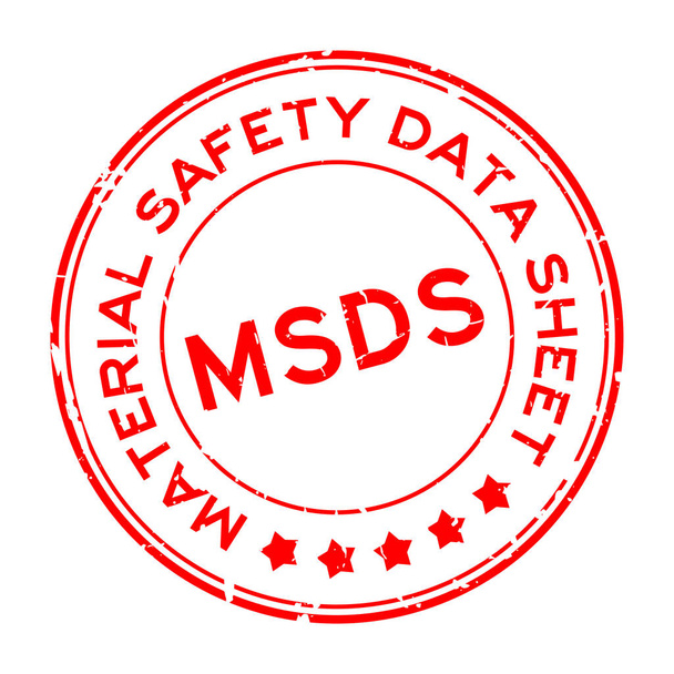 Grunge red MSDS (zkratka bezpečnostního listu materiálu) slovo kulaté gumové razítko na bílém pozadí - Vektor, obrázek