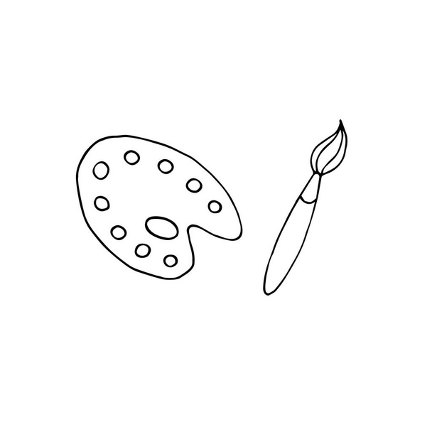 Vector hand drawn doodle sketch brush and palette isolated on white background - Vektör, Görsel