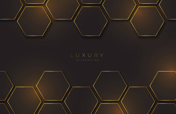 Modern black and gold background textured with abstract hexagon pattern - Vector, Image