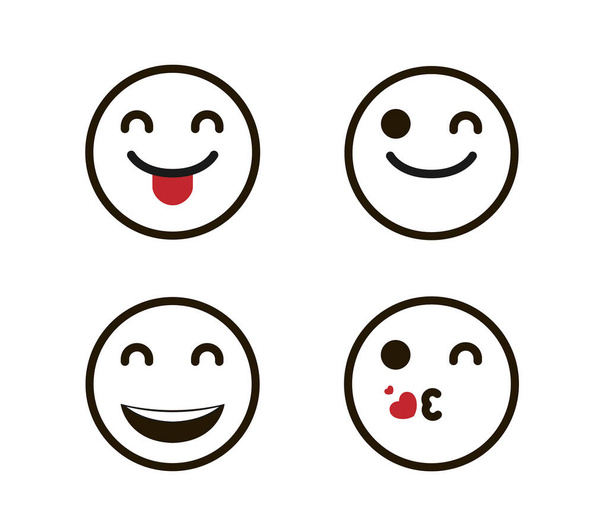 Cute and positive simple emoji icons. Emotions set vector illustration - Vector, Image