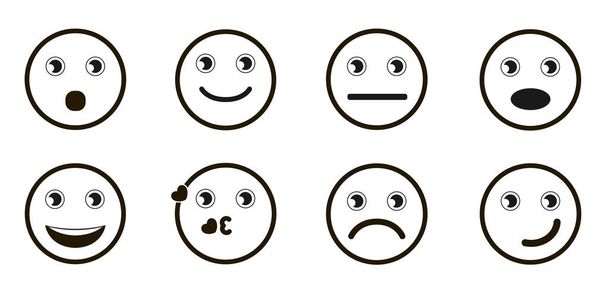 Coleção de smilies vetoriais com emoções diferentes. Emoji conjunto ícones ilustração. - Vetor, Imagem