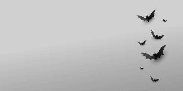 Минимальный творческий фон с бумагой страшно черные летучие мыши на сером фоне с копировальным пространством. Хэллоуин и украшения концепции - Вектор,изображение