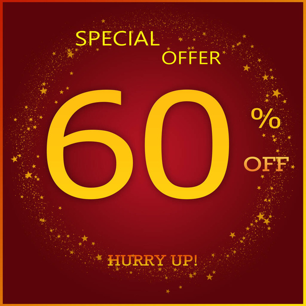 Special Offer 60% Off Hurry Up - Luxury Gold Yellow Text On Brown Background For Christmas & New Year Sale. - Photo, Image