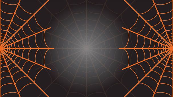 Halloween holiday background design template. Orange spider web on dark color - Vector, Image