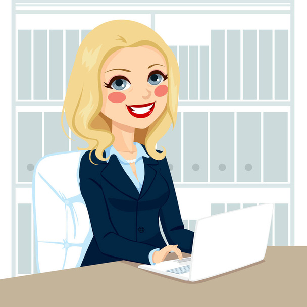 Successful senior businesswoman working typing on laptop on her desk at office - Vector, Imagen