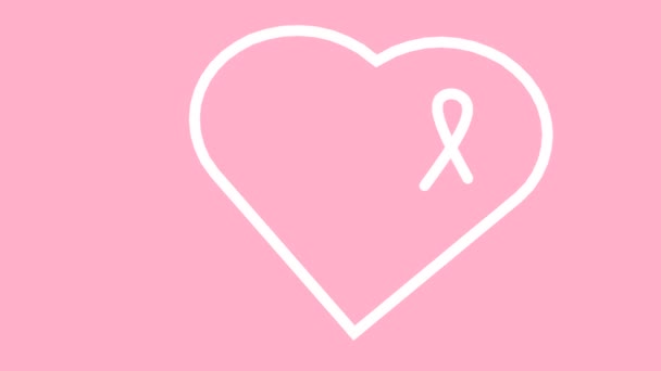 A mellrák elleni világnap. Rózsaszín szalag rák tudatosság. Modern stílusú logó animáció október havi figyelemfelkeltő kampányokhoz. - Felvétel, videó