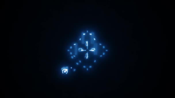 4k animatie van een abstracte cyber technologie achtergrond met gloeiende gestileerde bestand veiligheid pictogram logo onthullen - Video