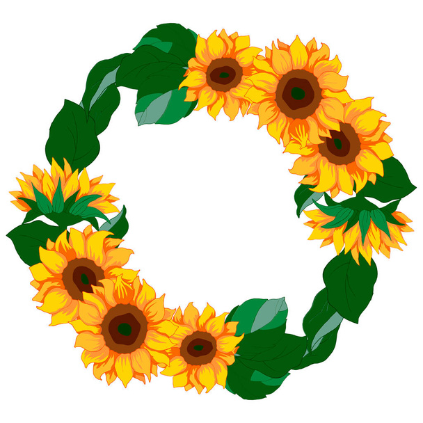 frame for design of leaflets, text, banners, floral ornament, sunflower flowers - Вектор,изображение