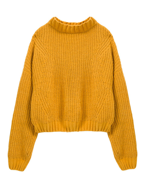 Sweater yellow color isolated on white.Trendy women's clothing.Autumn fashion.Knitted apparel. - Foto, Bild