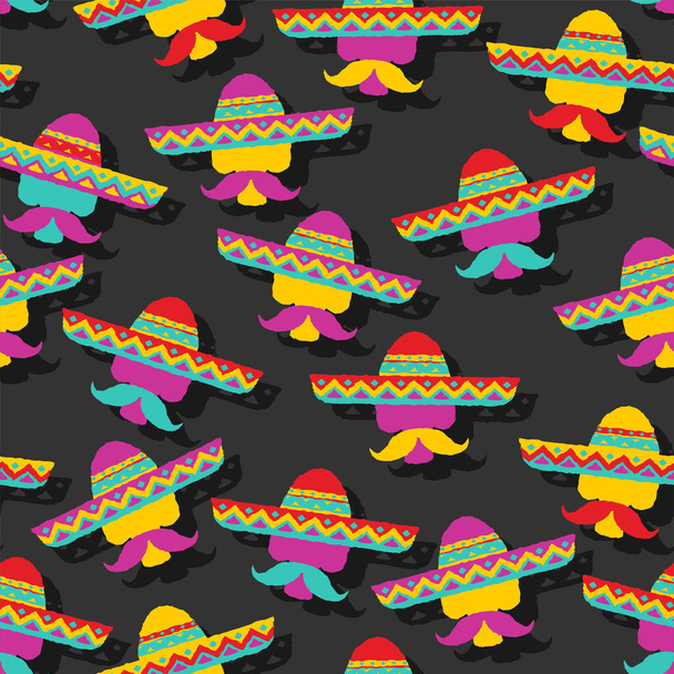 A halál napja Mexikóban zökkenőmentes. Koponya sombrero háttérben. Dia de los Muertos Mexikói ünnep textúra - Vektor, kép