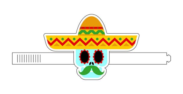 スカルペーパーマスクテンプレート。カーニバルマスクの休日。メキシコの仮面舞踏会で死んだ日 - ベクター画像