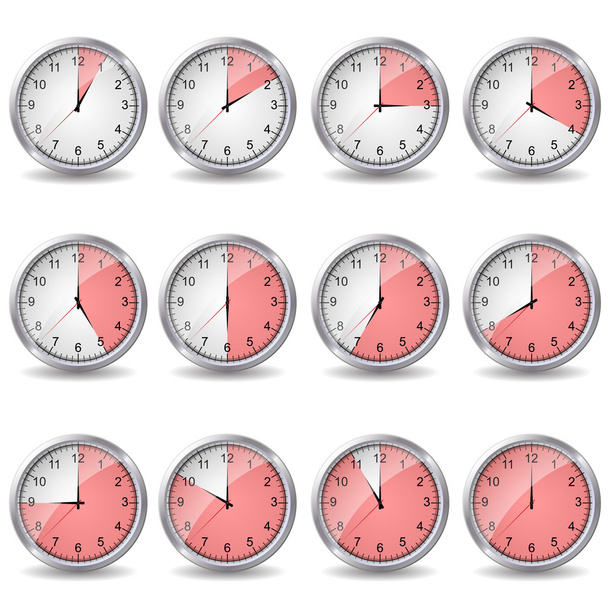ρολόγια που δείχνει τις διαφορετικές χρονικές - Διάνυσμα, εικόνα