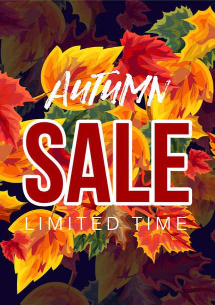 Bright vector poster with graphic colorful leaves and autumn sale promotion - ベクター画像