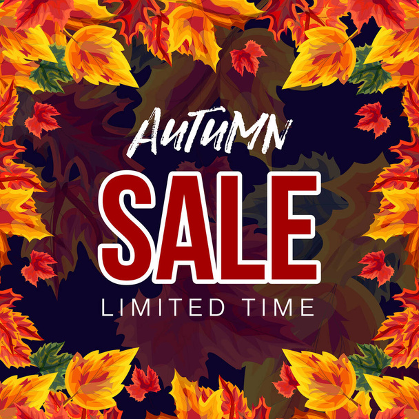 Stylish poster with colorful foliage and promotion of autumn sale for limited time - ベクター画像
