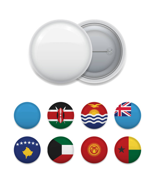 Iconic set of white empty badge with round templates showing flags of various countries.  - Διάνυσμα, εικόνα