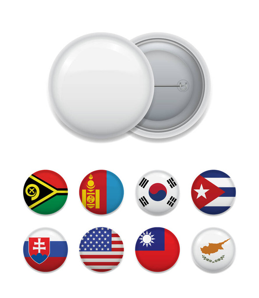 Arranged blank badge template with choice of various world countries flags.  - Vektor, Bild