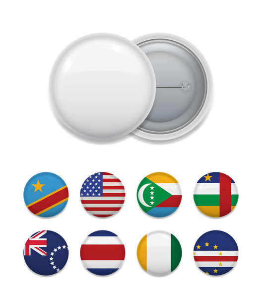 Composed blank badge template with various identity flags on white.  - Vettoriali, immagini