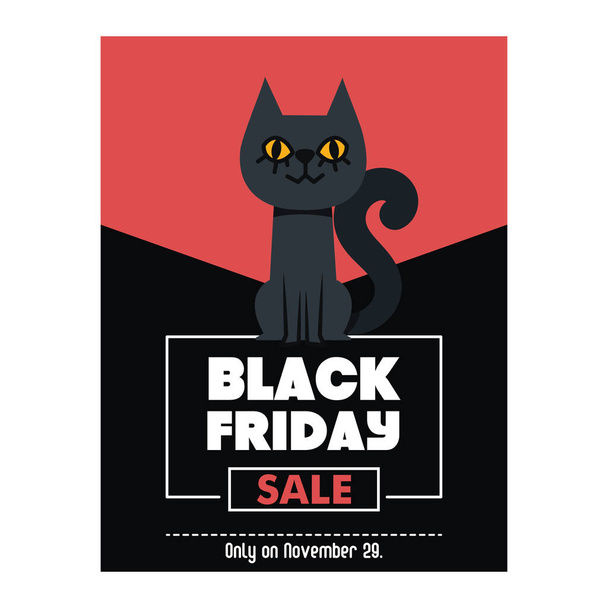 Black Friday flyer design with cat - Vektör, Görsel