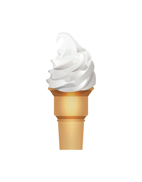 Delicious ice cream cone isolated on white background icon. Street fast food, sweet milky dessert vector illustration in flat style - ベクター画像