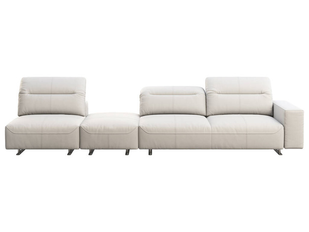 Sofá moderno de cuero blanco con respaldo ajustable. Sofá tapizado de cuero con otomana sobre fondo blanco. Moderno, Loft, interior escandinavo. 3d renderizar - Foto, imagen