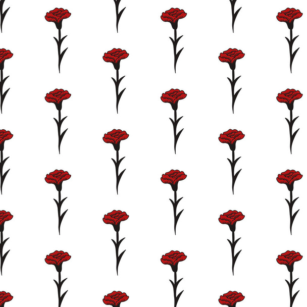 anjer bloem naadloze doodle patroon, vector illustratie - Vector, afbeelding