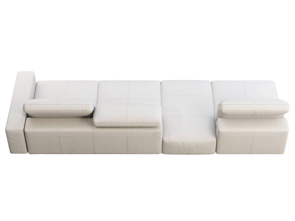 Μοντέρνος λευκός δερμάτινος καναπές με ρυθμιζόμενη πλάτη. Δερμάτινος καναπές ταπετσαρίας με ottoman σε λευκό φόντο. Μοντέρνο, Loft, Σκανδιναβικό εσωτερικό. 3d απόδοση - Φωτογραφία, εικόνα