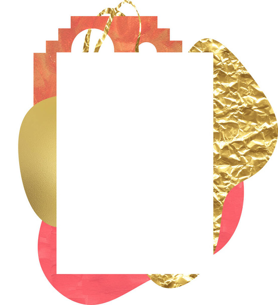 Poster, card, template trendy pink Burnt coral and golden foil. Frame with copy space mock up - Foto, immagini