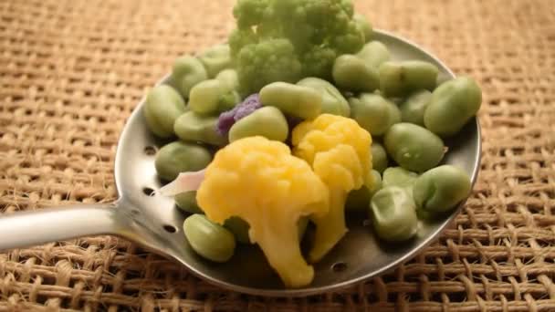Close up on cauliflower and broad beans - Footage, Video