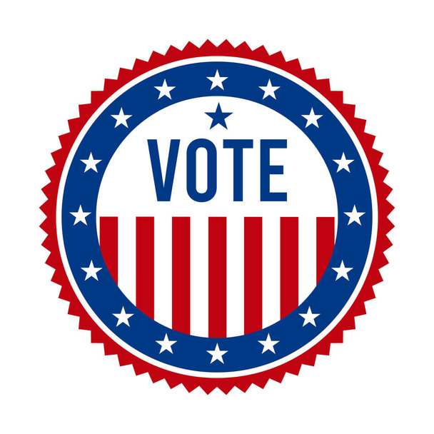 Insignia del voto presidencial 2020 - Estados Unidos de América. USA Patriotic Stars and Stripes (en inglés). Pin, emblema, sello o botón de apoyo republicano / demócrata estadounidense. 3 de noviembre - Vector, Imagen