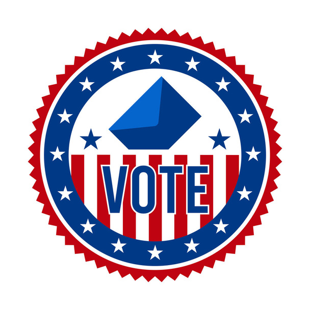 Insignia del voto presidencial 2020 - Estados Unidos de América. USA Patriotic Stars and Stripes (en inglés). Pin, emblema, sello o botón de apoyo republicano / demócrata estadounidense. 3 de noviembre - Vector, imagen