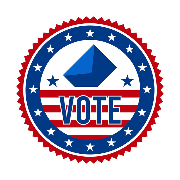 Emblema de votação eleitoral presidencial 2020 Estados Unidos da América. USA Patriotic Stars and Stripes. American Democratic / Republican Support Pin, Emblem, Stamp or Button (em inglês). 3 de Novembro - Vetor, Imagem
