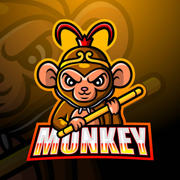 Vector illustration of Monkey king mascot esport logo design - Вектор, зображення