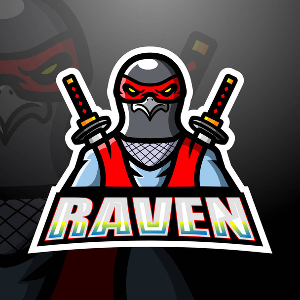 Векторная иллюстрация дизайна логотипа талисмана Ninja raven - Вектор,изображение