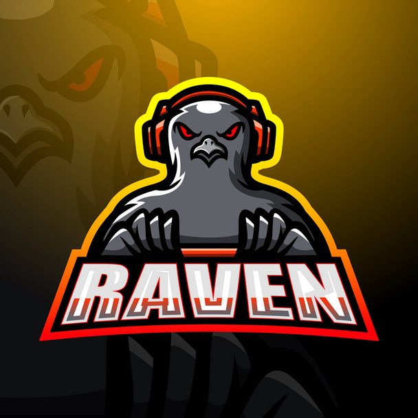 Raven oyun oyuncusu esport maskot logosu tasarımının vektör illüstrasyonu - Vektör, Görsel