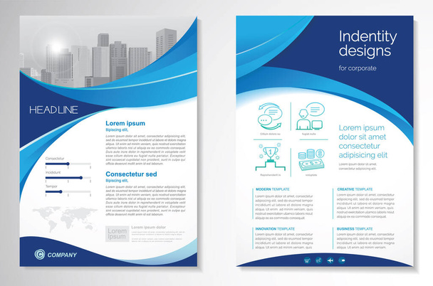 Template vector design for Brochure, AnnualReport, Magazine, Poster, Corporate Presentation, Portfolio, Flyer, infographic, layout modern with blue color size A4, Front and back, Easy to use and edit. - Vector, Image