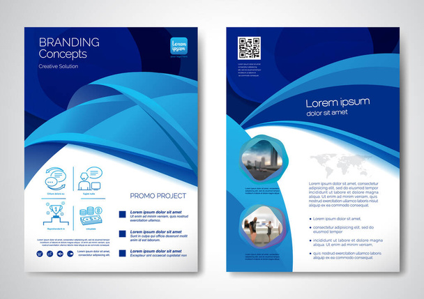 Σχεδιασμός φορέα προτύπου για Έντυπο, AnnualReport, Περιοδικό, Αφίσα, Εταιρική Παρουσίαση, Portfolio, Flyer, infographic, διάταξη σύγχρονη με μπλε χρώμα μεγέθους A4, εμπρός και πίσω, εύκολη στη χρήση και επεξεργασία. - Διάνυσμα, εικόνα