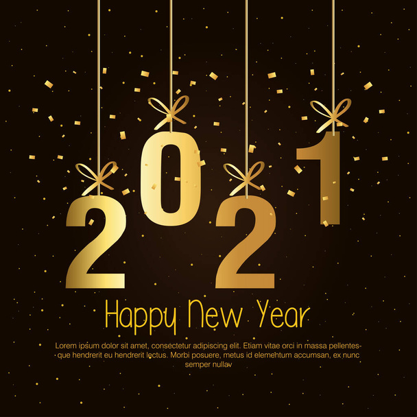2021 Ευτυχισμένο το νέο έτος κρέμεται χρυσό διανυσματικό σχεδιασμό - Διάνυσμα, εικόνα
