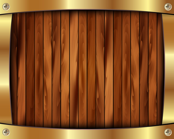 Metallic gold frame on a wooden background 11 - Wektor, obraz