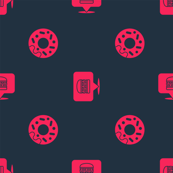 Set Donut and Online ordering burger delivery on seamless pattern. Vector. - Vector, Image