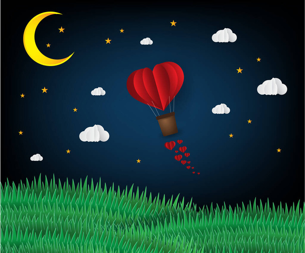 vector illustration of a flying balloon with a heart and a cloud - Διάνυσμα, εικόνα