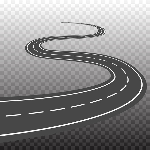 Estrada curva com marcas brancas. Ilustração vetorial - Vetor, Imagem