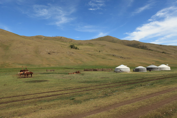 Pueblo de Yurt en Mongolia
 - Foto, imagen