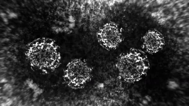 Vírus és baktérium a mikroszkóp alatt. Coronavirus, COVID-19, Influenza, SARS, MERS. Mikrobiológiai fogalom. A corona vírusok a világjárvány veszélyét okozzák. Hurokanimáció. - Felvétel, videó
