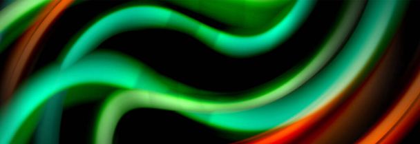 Dynamische Bewegung abstrakter Hintergrund. Farbe verschwommene Streifen auf schwarz. Wellenförmige flüssige Linien plakatieren. Vektorillustration - Vektor, Bild