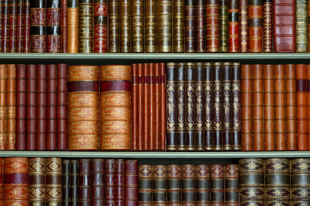 Antigua biblioteca de libros de tapa dura vintage en estantes
 - Foto, imagen