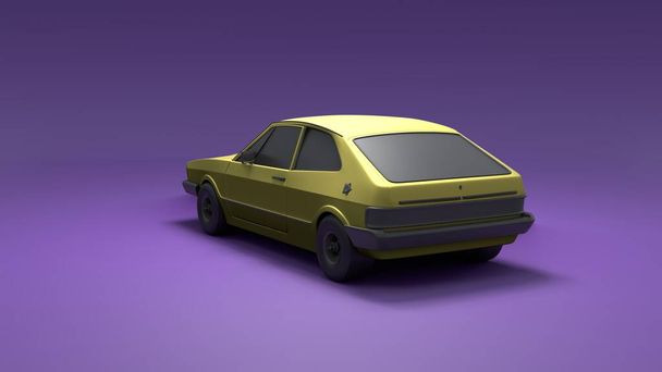 Cool vypadající staré módní auto, zadní pohled studio vykreslit na fialovém pozadí. Moderní design auta. 3D ilustrace. - Fotografie, Obrázek