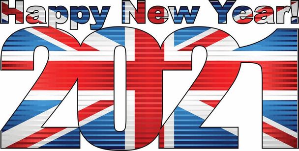 Bonne année 2021 avec le drapeau du Royaume-Uni à l'intérieur - Illustration, 2021 HAPPY NEW YEAR NUMERALS, 2021 Numéros du drapeau de Grande-Bretagne - Vecteur, image